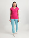 T.T. Women Slim Fit 100% Cotton Cool Round Neck Half Sleev Solid TshirtFuchsia