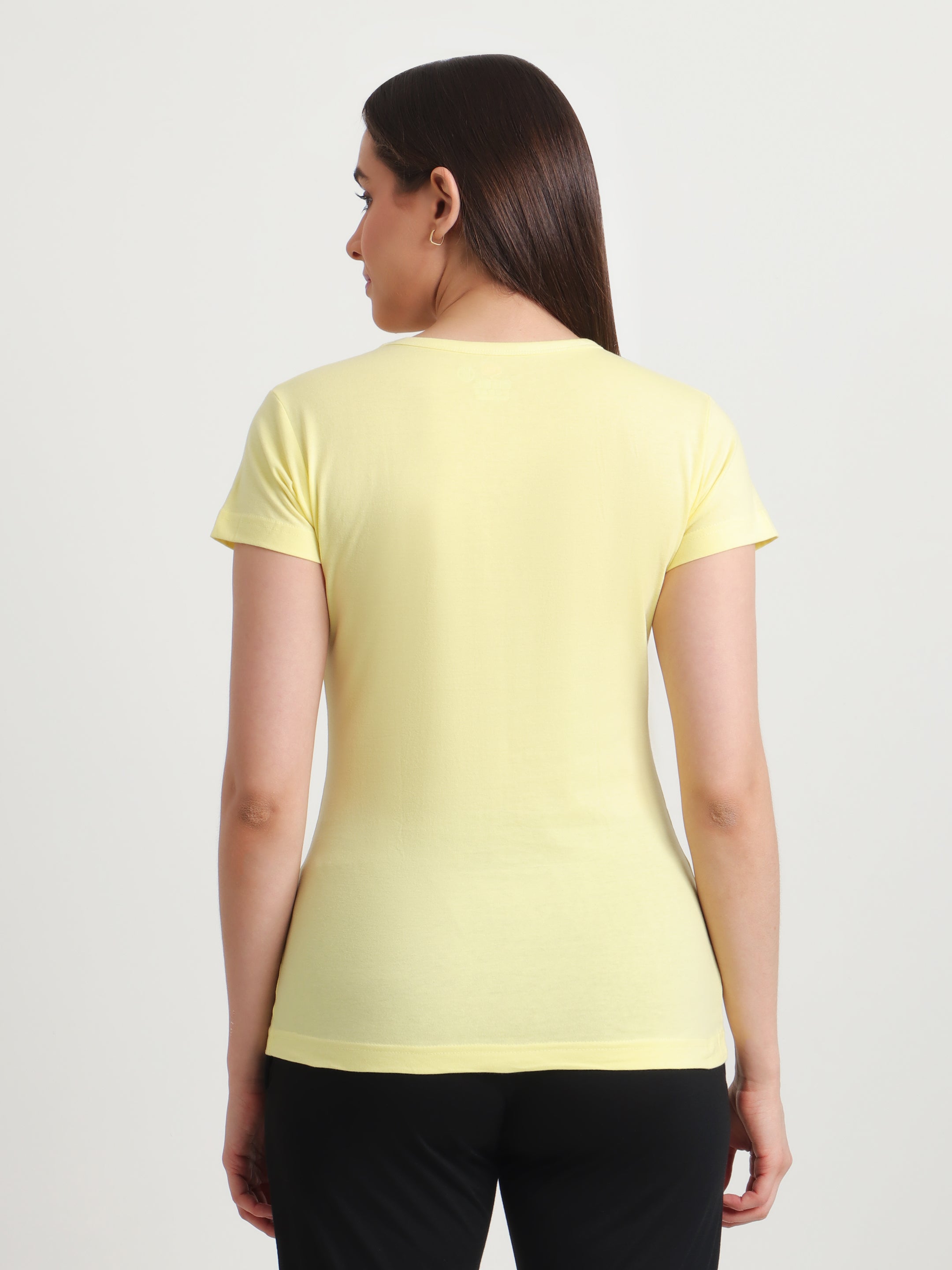 T.T. Women Slim Fit 100% Cotton Cool Round Neck Half Sleev Solid Tshirt  Lemon