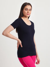 T.T. Women Slim Fit 100% Cotton Cool Round Neck Half Sleev Solid Tshirt  Navy