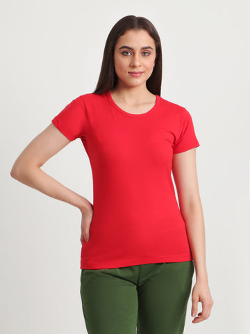 T.T. Women Slim Fit 100% Cotton Cool Round Neck Half Sleev Solid Tshirt  Red