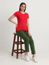 T.T. Women Slim Fit 100% Cotton Cool Round Neck Half Sleev Solid Tshirt  Red