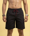 T.T. Men Regular Fit Cotton Polyster Printed Short With Zip Pocket Black Geometric