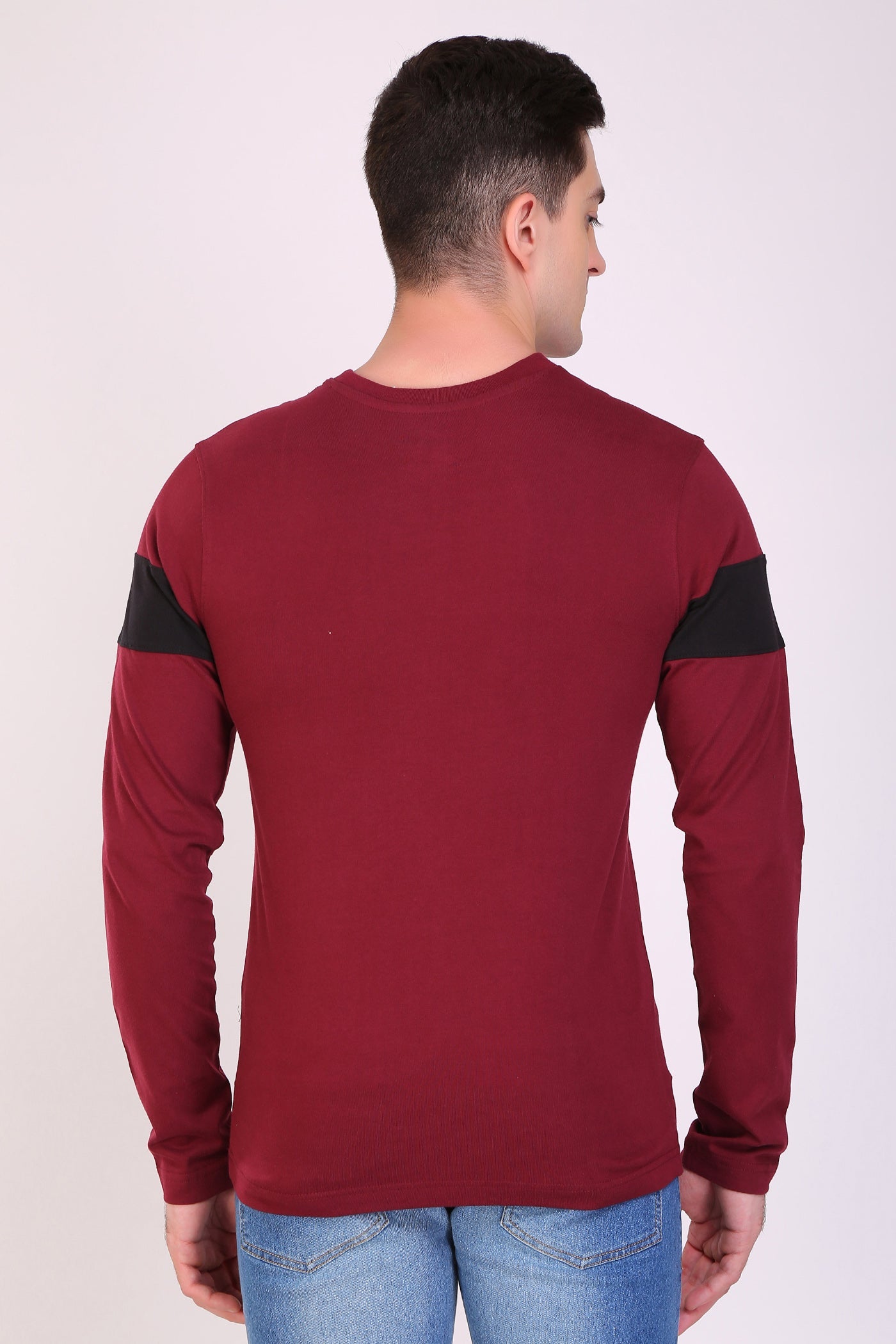 HiFlyers Men Round Neck Full Sleeve Cut Sew Maroon T-Shirt