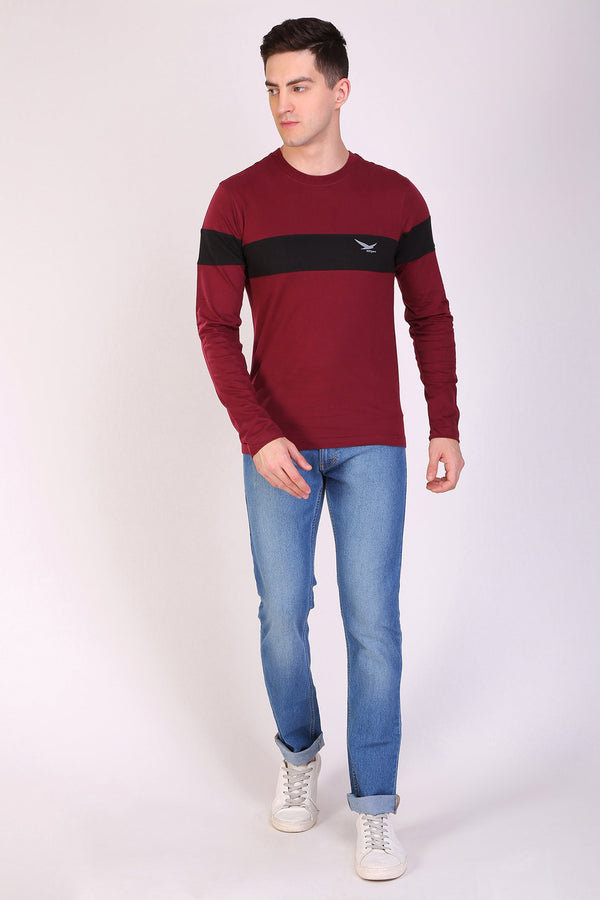 HiFlyers Men Full Sleeve Round Neck Maroon T-Shirt: TT Baazaar