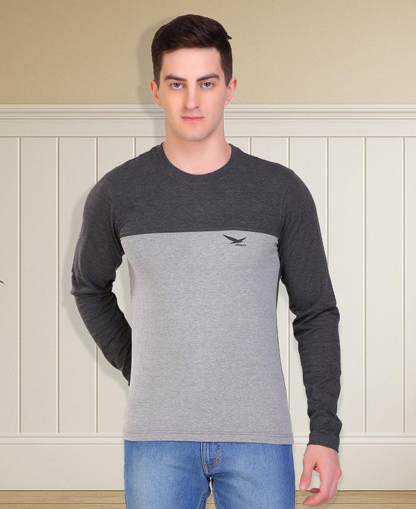 HiFlyers Men Round Neck Full Sleeve Cut & Sew Anthra-Grey T-Shirt