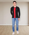 HiFlyers Men Round Neck Full Sleeve Cut & Sew Black-Red T-Shirt