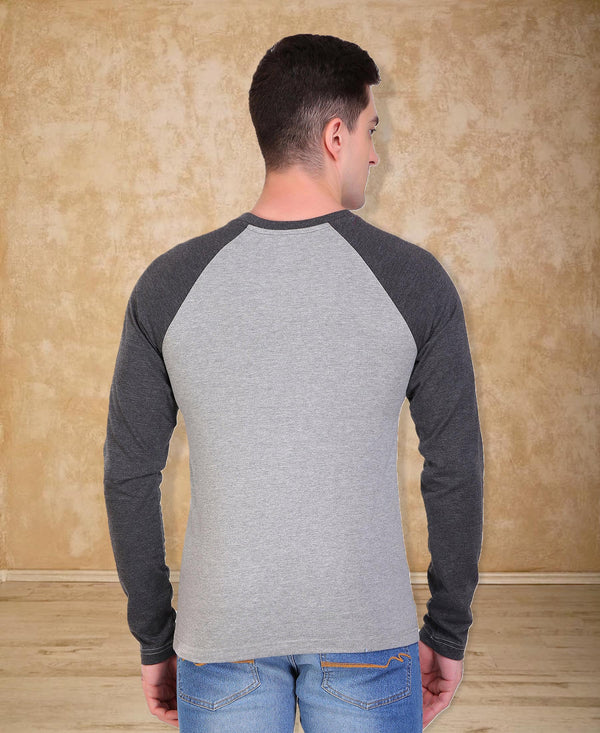 HiFlyers Men Round Neck Full Sleeve Cut & Sew Grey-Anthra T-Shirt
