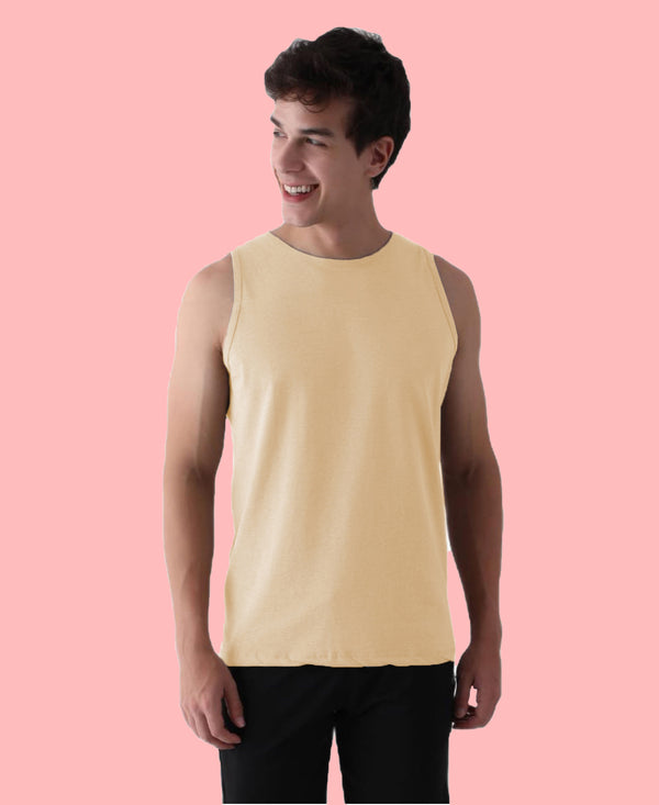 T.T. Men’S Cotton Vest|Premium Melange Cotton|Regular Fit|Soft, Breathable, Fade-Resistant | Anti-Bacterial & Lightweight | Ideal For Gym/Sports Activities|Pack Of 1|Tan