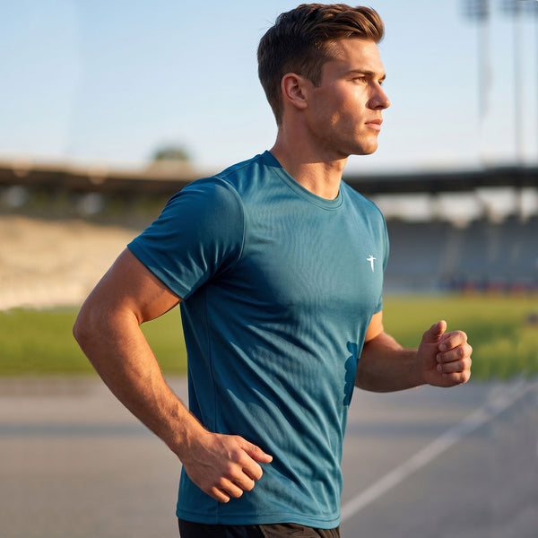 T.T. Men Dri-Fit Polyester Dot- Knit Fabric Round Neck Tees Teal