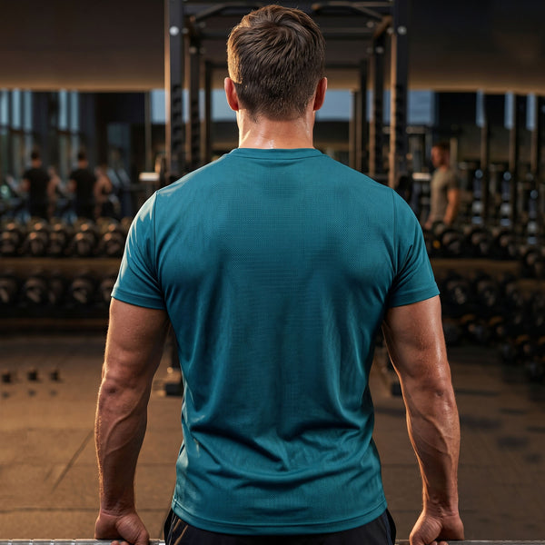 T.T. Men Dri-Fit Polyester Dot- Knit Fabric Round Neck Tees Teal