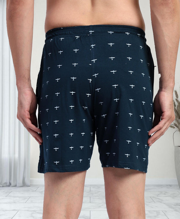 T.T. Men Regular Fit Cotton Polyster Printed Short With Zip Pocket Pack Of 1-Teal Blue