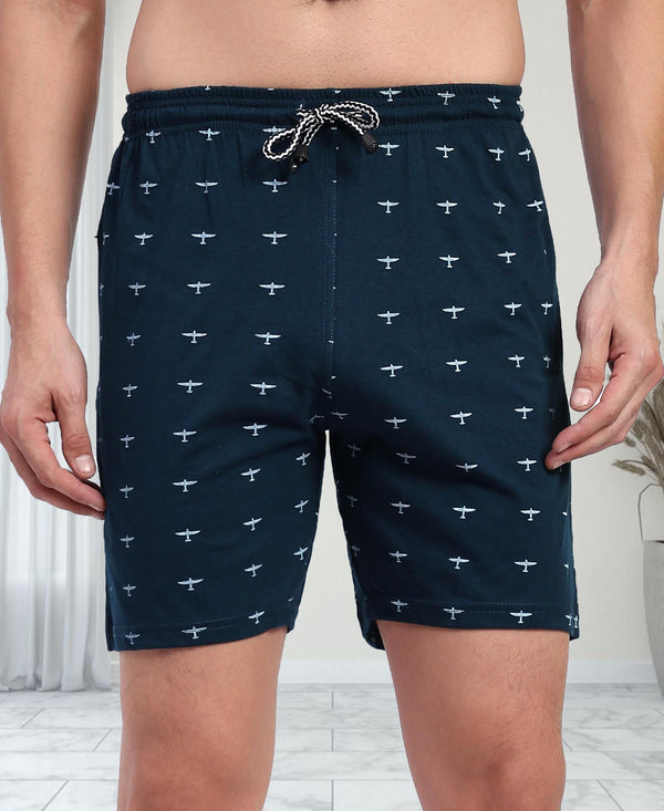 T.T. Men Regular Fit Cotton Polyster Printed Short With Zip Pocket Pack Of 1-Teal Blue