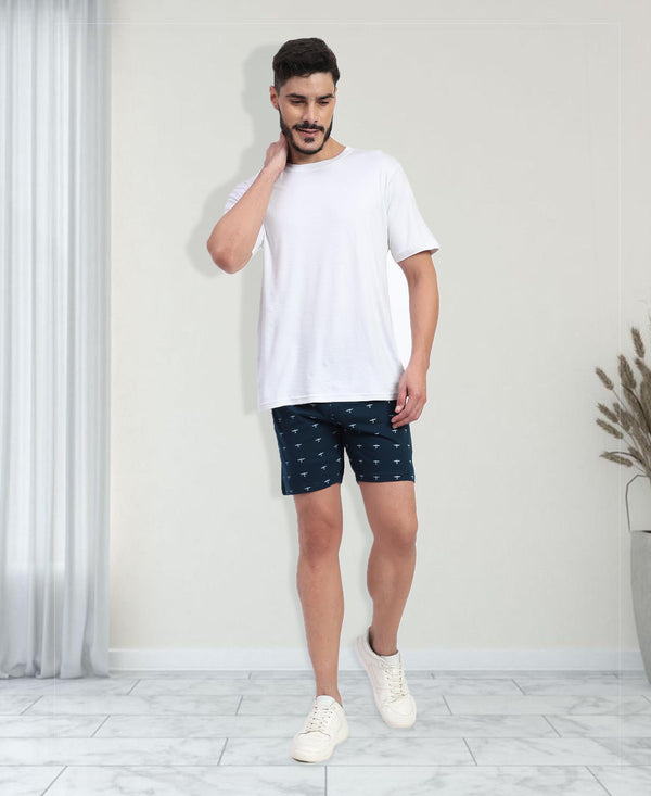 T.T. Men Regular Fit Cotton Polyster Printed Short With Zip Pocket Pack Of 1-Teal Blue