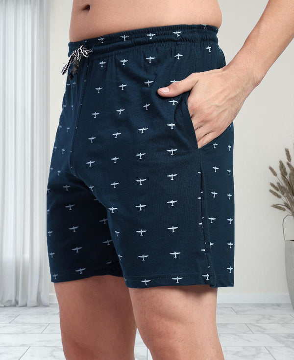 T.T. Men Regular Fit Cotton Polyster Printed Short With Zip Pocket Pack Of 1-Teal Blue