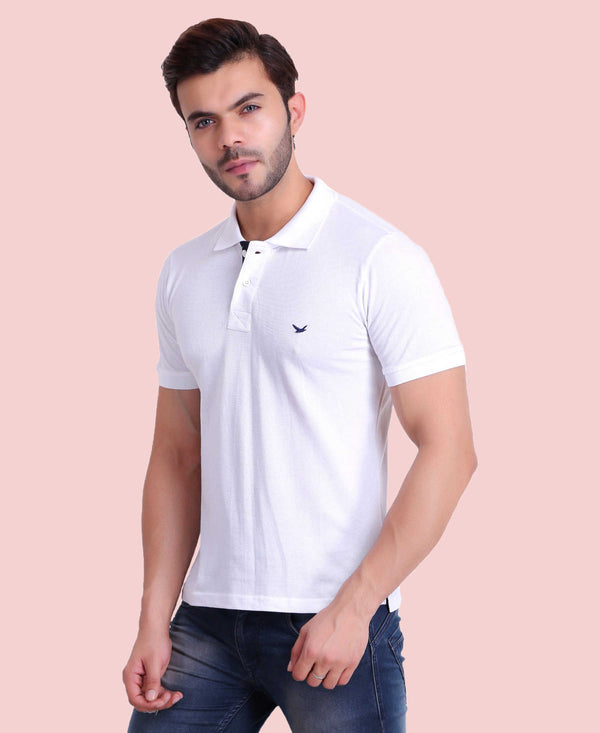 HiFlyers Men White Polo T-Shirt