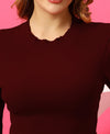 T.T. Women|Slim Fit Ribbed Top|Stretchable Cotton Rib Fabric| Trendy High Street Casual & Office Wear Full Sleeve Crop Tee|Desire Rib Tshirt For Women|Maroon