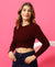 T.T. Women|Slim Fit Ribbed Top|Stretchable Cotton Rib Fabric| Trendy High Street Casual & Office Wear Full Sleeve Crop Tee|Desire Rib Tshirt For Women|Maroon