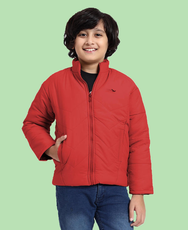 HiFlyers Boys Regular Fit | Polyster |Fluffy Full Sleeves |Quilted Insulation|High Neck Stand Collar|Zipper Jacket -Coral