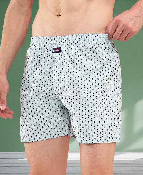 HiFlyers Men Regular Fit Printed Super Combed Cotton Woven Boxer Short Pack Of 1 White