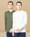 T.T. Men Cotton Polyster Regular Fit Solid Full Sleeve T-Shirt Pack Of 2 (White-Olive )