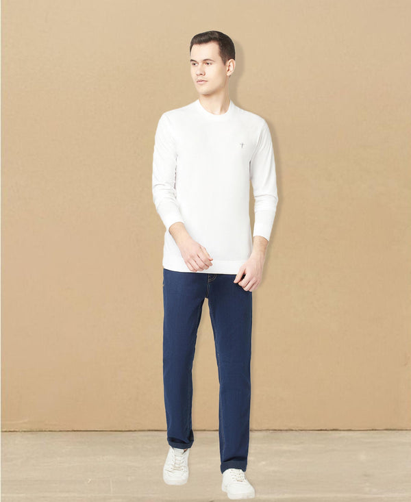 T.T. Men White Cotton Polyster Regular Fit Solid Sweatshirt Style Tshirt