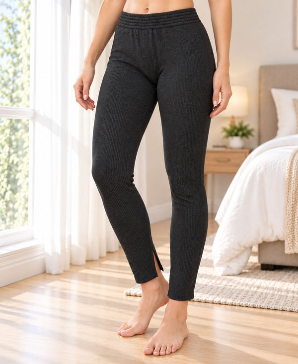 T.T. Women Regular Fit Cotton Rich With Elastomeric Finish Thermal Trouser Pack Of 1-Black