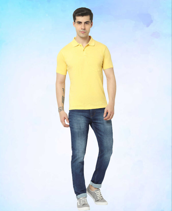 T.T. Men'S Solid Sinker Polo Tshirts With PocketYellow