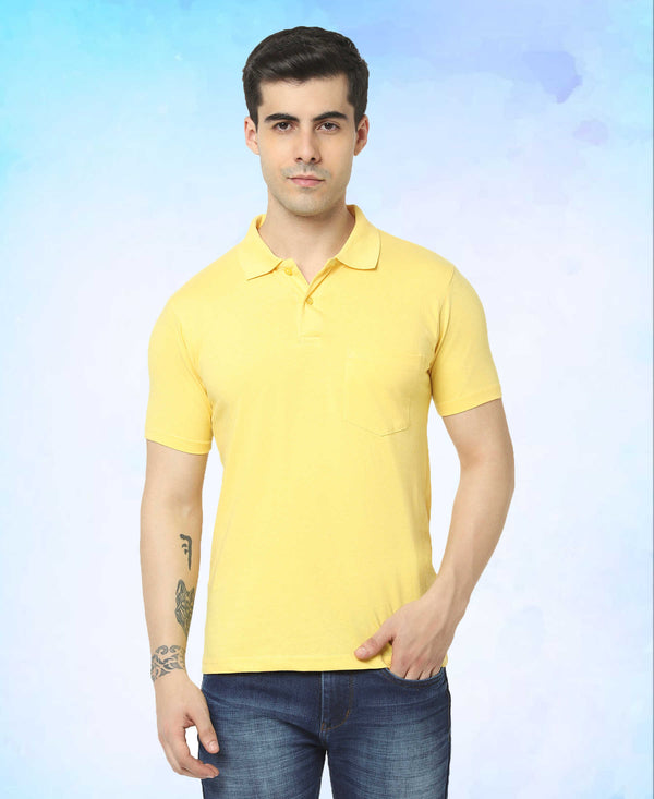 T.T. Men'S Solid Sinker Polo Tshirts With PocketYellow