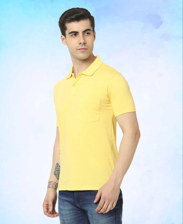 T.T. Men'S Solid Sinker Polo Tshirts With PocketYellow
