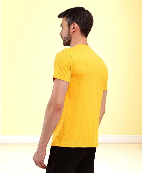 T.T. Men Eco Friendly (Cotton Rich) Recycled Fabric Solid Round Neck Regular Fit Golden Yellow