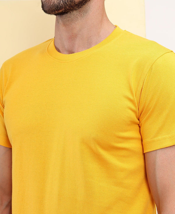T.T. Men Eco Friendly (Cotton Rich) Recycled Fabric Solid Round Neck Regular Fit Golden Yellow