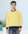 HiFlyers Men Slim Fit Cotrast Rib Cotton Fleece Round Neck Sweatshirt -Yellow