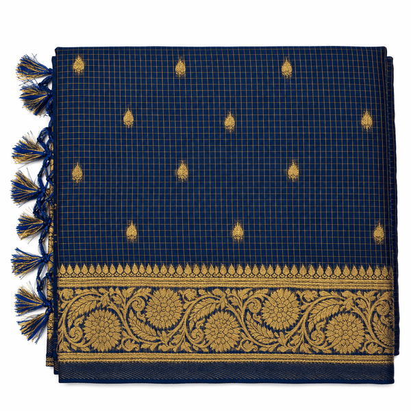 Golden Checks Cotton Saree