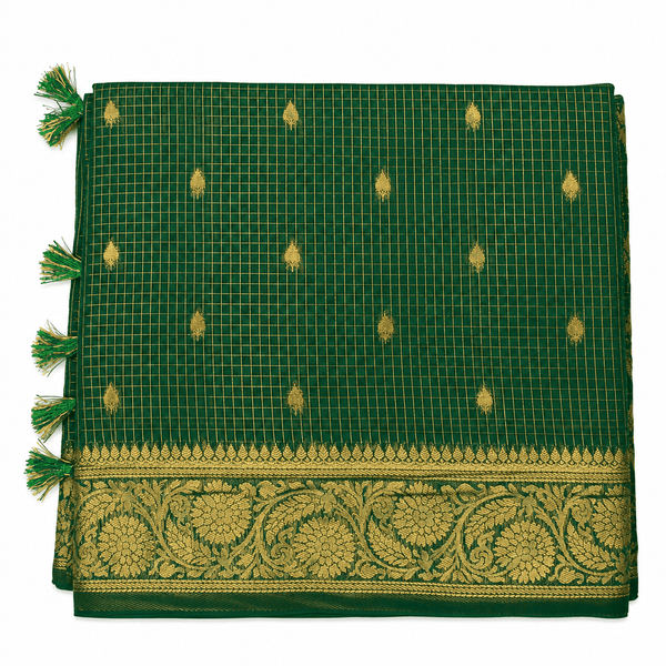 Golden Checks Cotton Saree