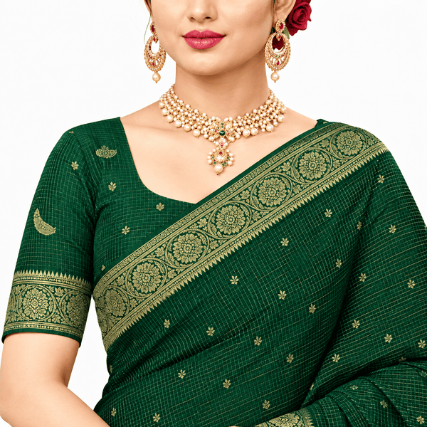Golden Checks Cotton Saree