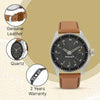 Quartz Analog Black Dial Leather Strap Watch for Guys