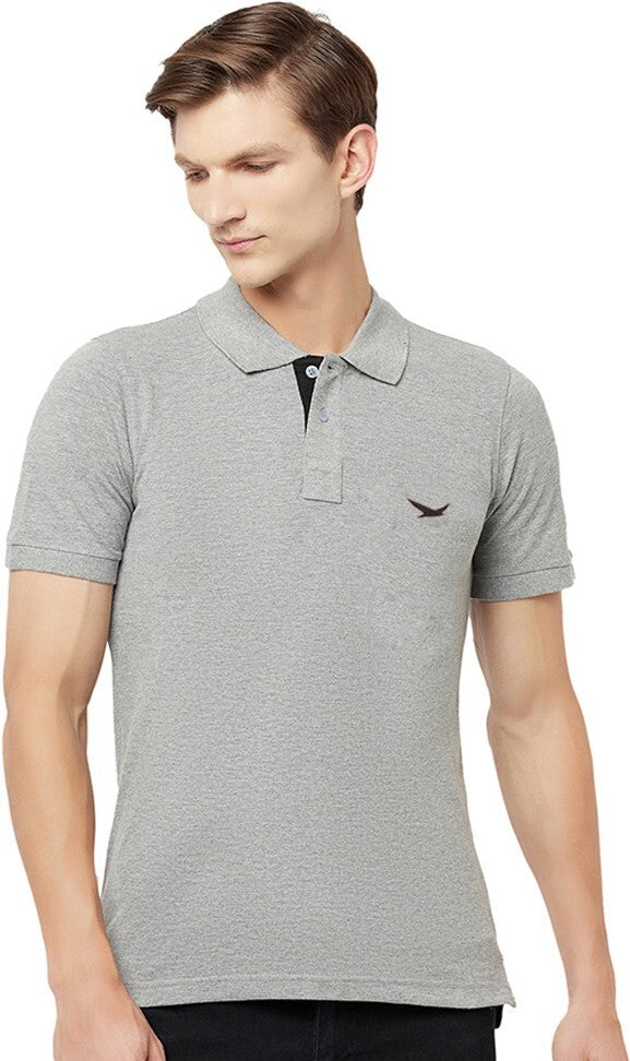 HiFlyers Men's Cotton Polo T-Shirt with Chest Logo Grey