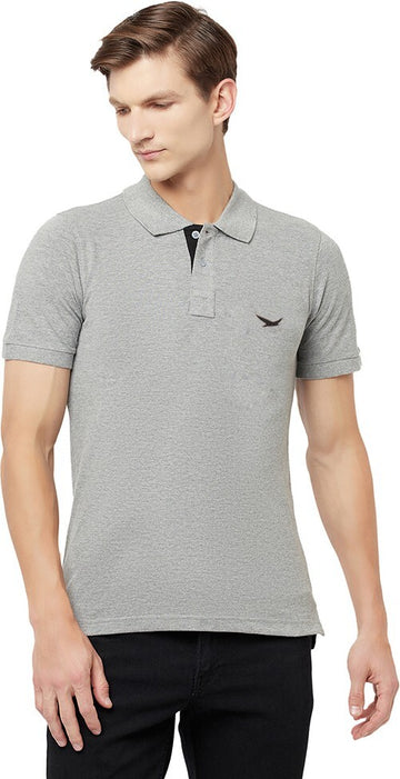 HiFlyers Men's Cotton Polo T-Shirt with Chest Logo Grey