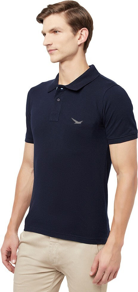 HiFlyers Men's Cotton Polo T-Shirt with Chest Logo Navy