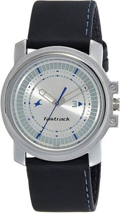 Quartz Analog Silver Dial Leather Strap Watch for Men