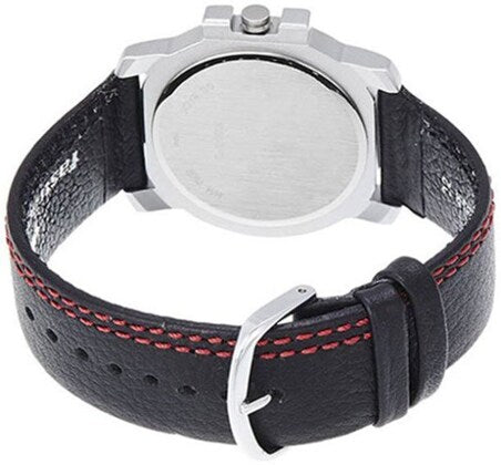 Quartz Analog Black Dial Leather Strap Watch for Guys