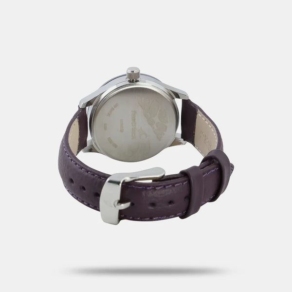 Quartz Analog Purple Dial Leather Strap Watch for Girls NN6078SL05