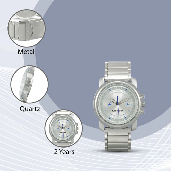 Quartz Analog Silver Dial Silver Stainless Steel Strap Watch for Men