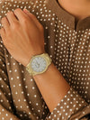 Karishma with Day & Date White Dial Golden SS Strap Analog Watch- For Men