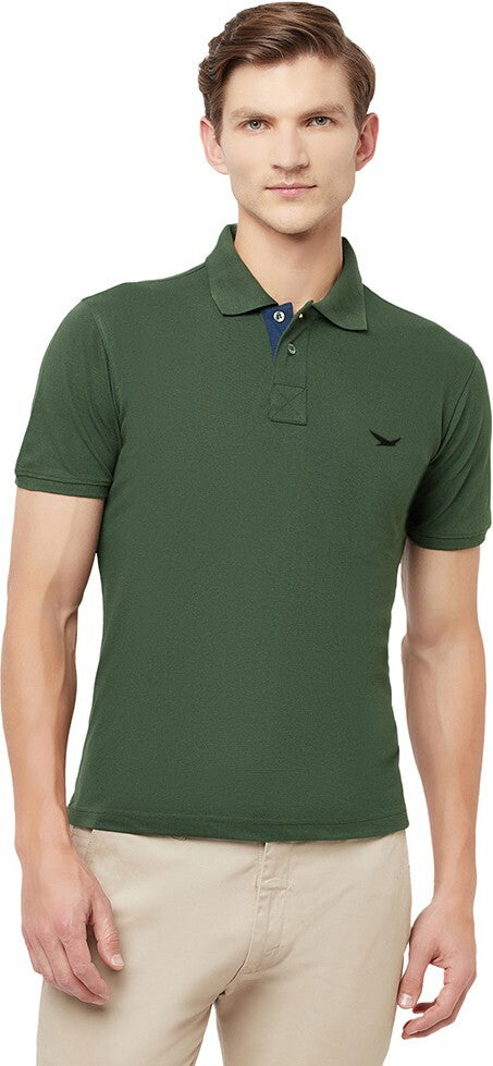 HiFlyers Men's Cotton Polo T-Shirt with Chest Logo Olive