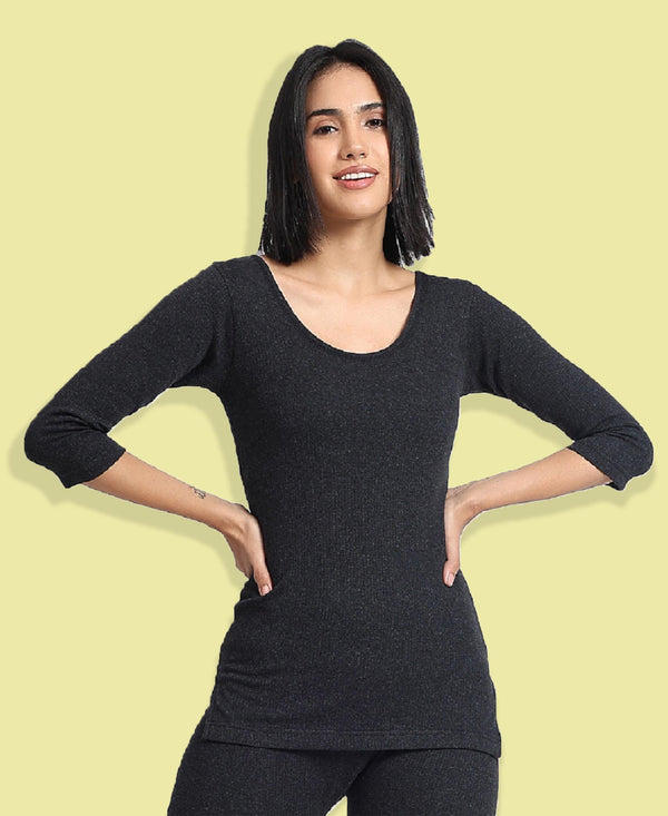 T.T. Women Regular Fit Cotton Rich With Elastomeric Finish 3/4Th Slip Pack Of 1-Black