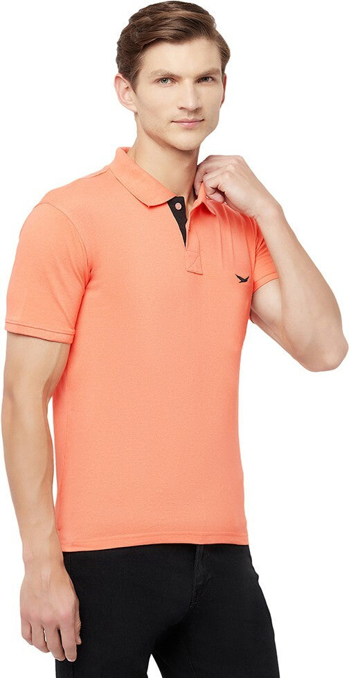 HiFlyers Men's Cotton Polo T-Shirt with Chest Logo Orange