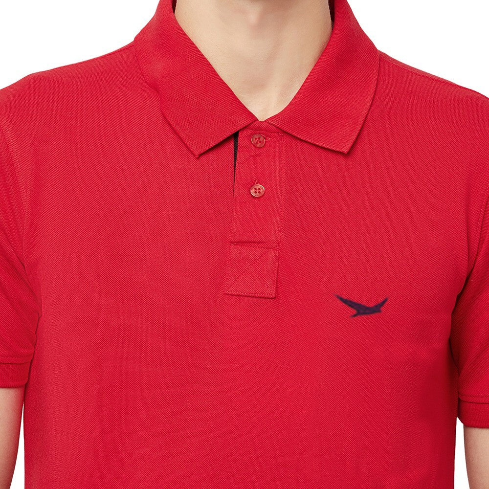 HiFlyers Men's Cotton Polo T-Shirt with Chest Logo Red