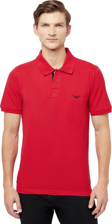 HiFlyers Men's Cotton Polo T-Shirt with Chest Logo Red