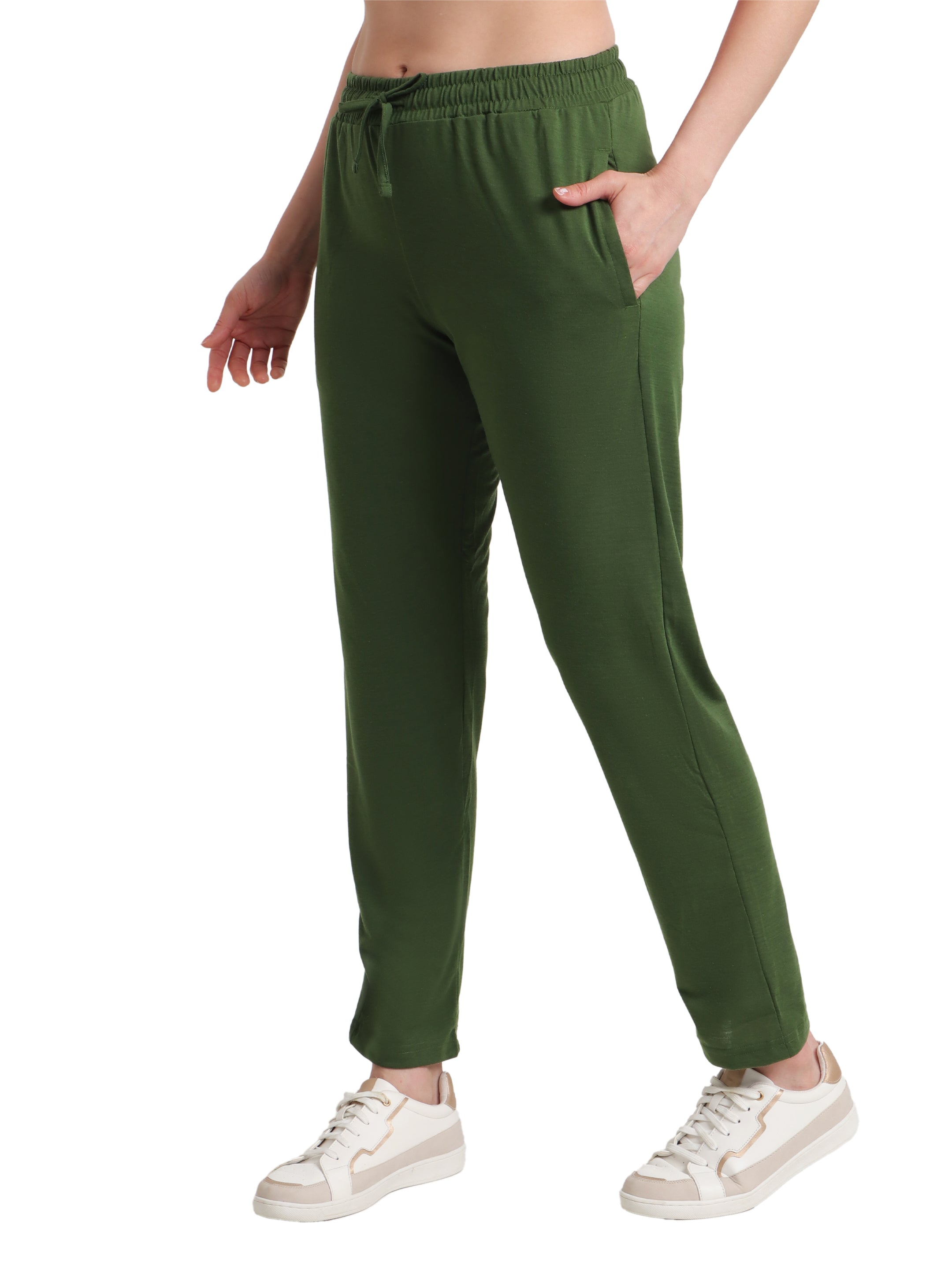 T.T. Women Regular Fit Poly Jersey Solid Trackpant -Olive